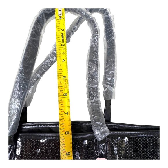 VICTORIA'S SECRET Large Travel Canvas/Sequin Striped Tote Bag Black W/ pouch New - Picture 10 of 14